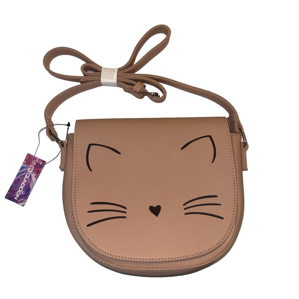 Gladdon NWT Girls Cat Pink/Beige Purse Magnetic Button Closure Adjustable Strap